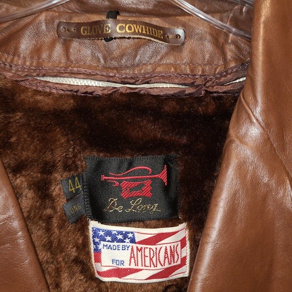 Vintage De Long Glove Cowhide Leather Coat Size 44L Lined W Belt - Picture 10 of 10